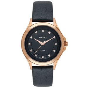 Relógio de pulso quartz Feminino Acabamento Rosé com pulseira de Couro