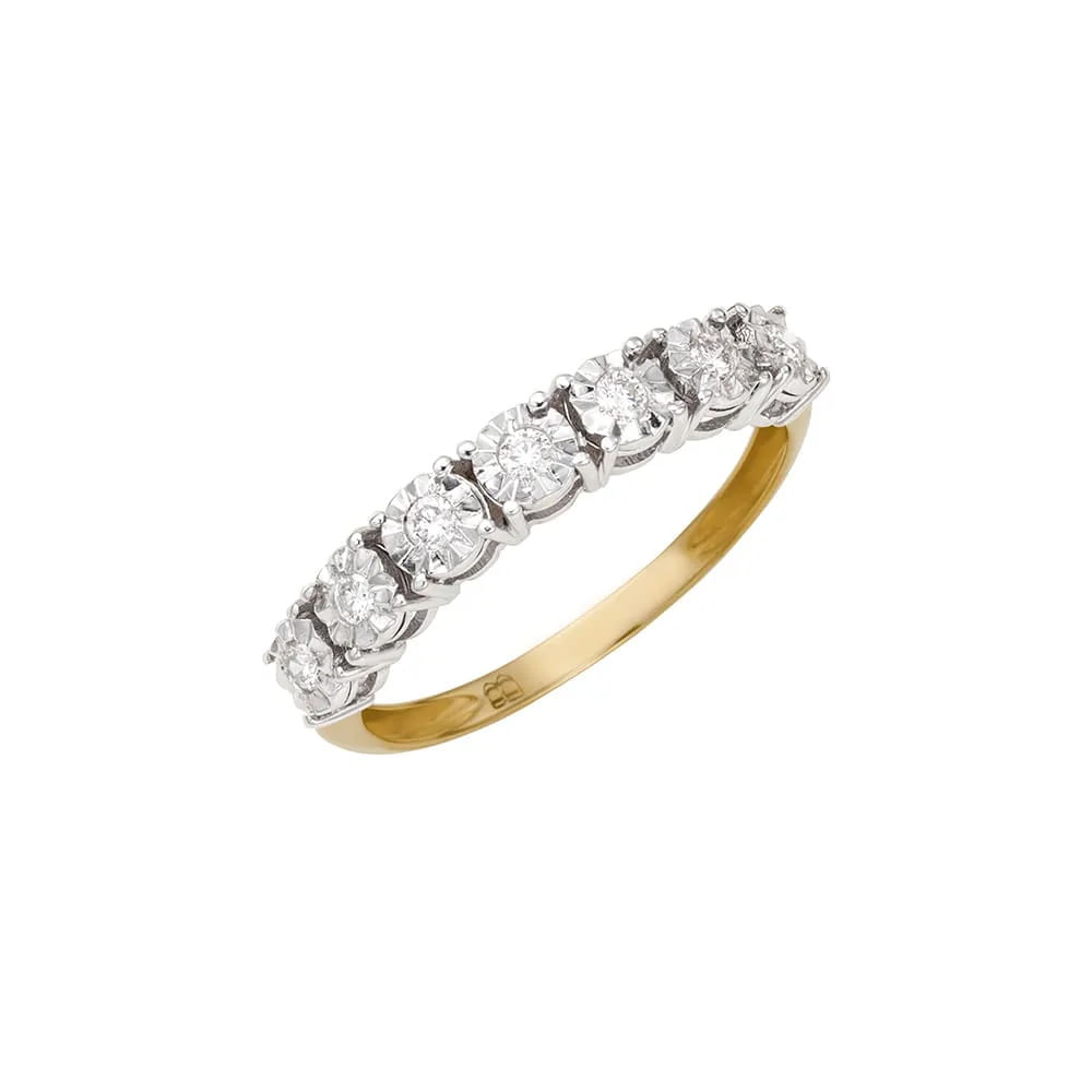 Anel Meia Aliança em Ouro Amarelo 18k, Ouro Branco 18K e Diamantes