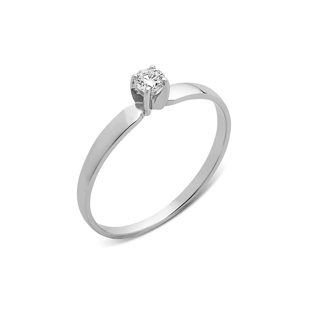 Anel Solitário em Ouro Branco e Diamante 15 pontos