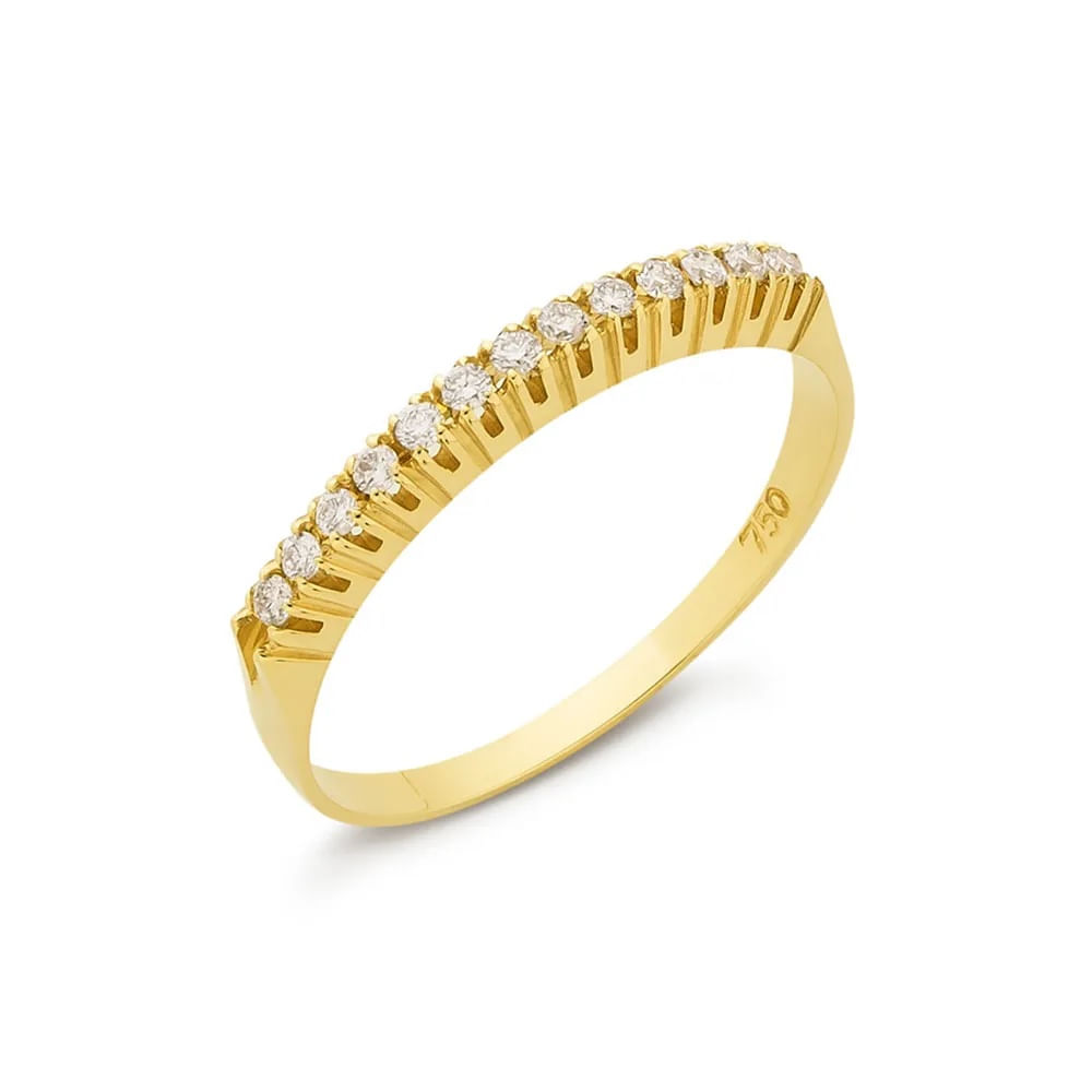 Anel Meia Aliança em Ouro Amarelo 18k e Diamantes 13 pontos