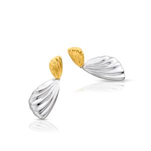 Brincos em Ouro Amarelo 18k e Prata 925 Modelo Concha