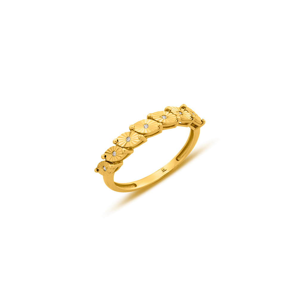 Anel em Ouro Amarelo 18k com Diamantes - Modelo Navete