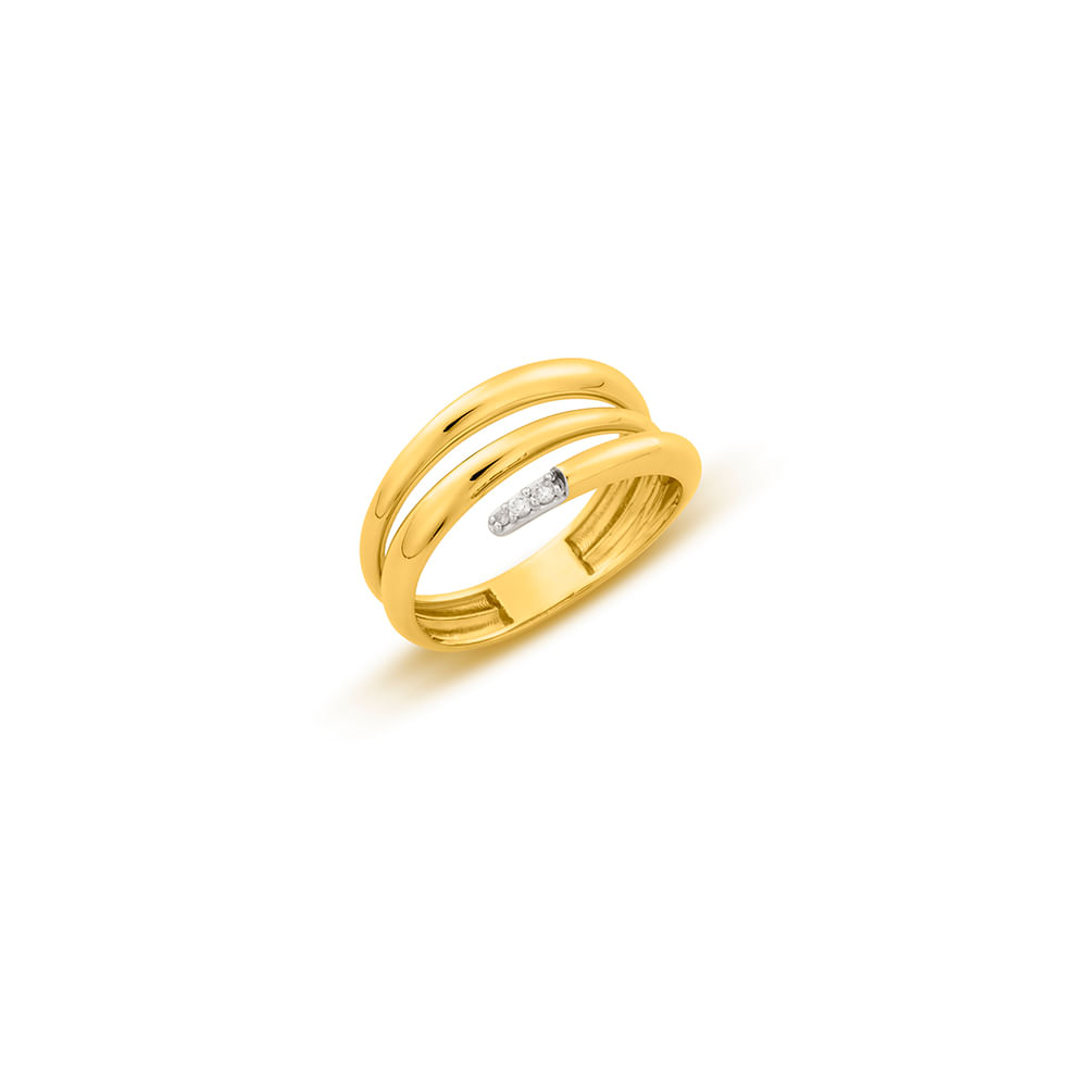 Anel em Ouro Amarelo 18k com Ródio Branco e Diamantes