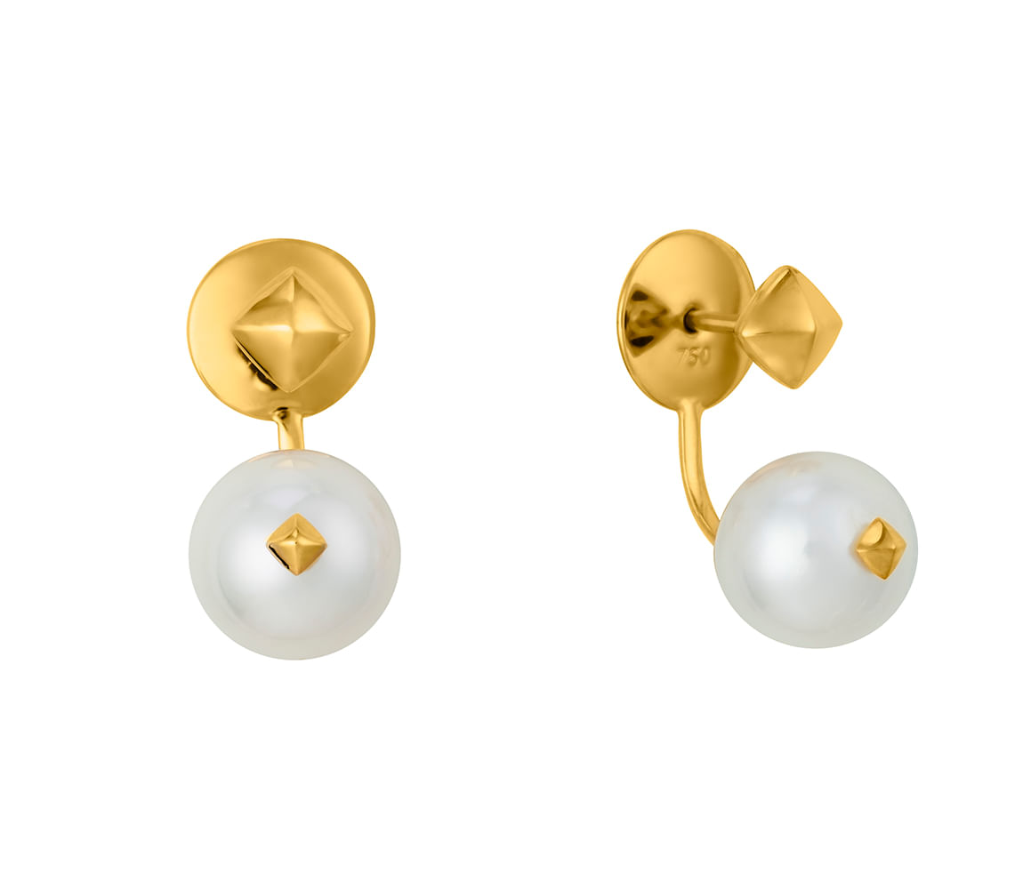 Brinco Polido em Ouro 18k com Pérola