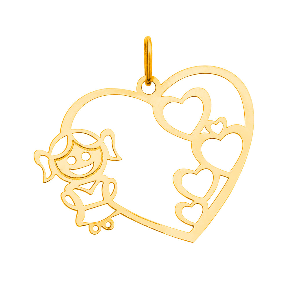 Pingente em Ouro 18k Coração com Menina