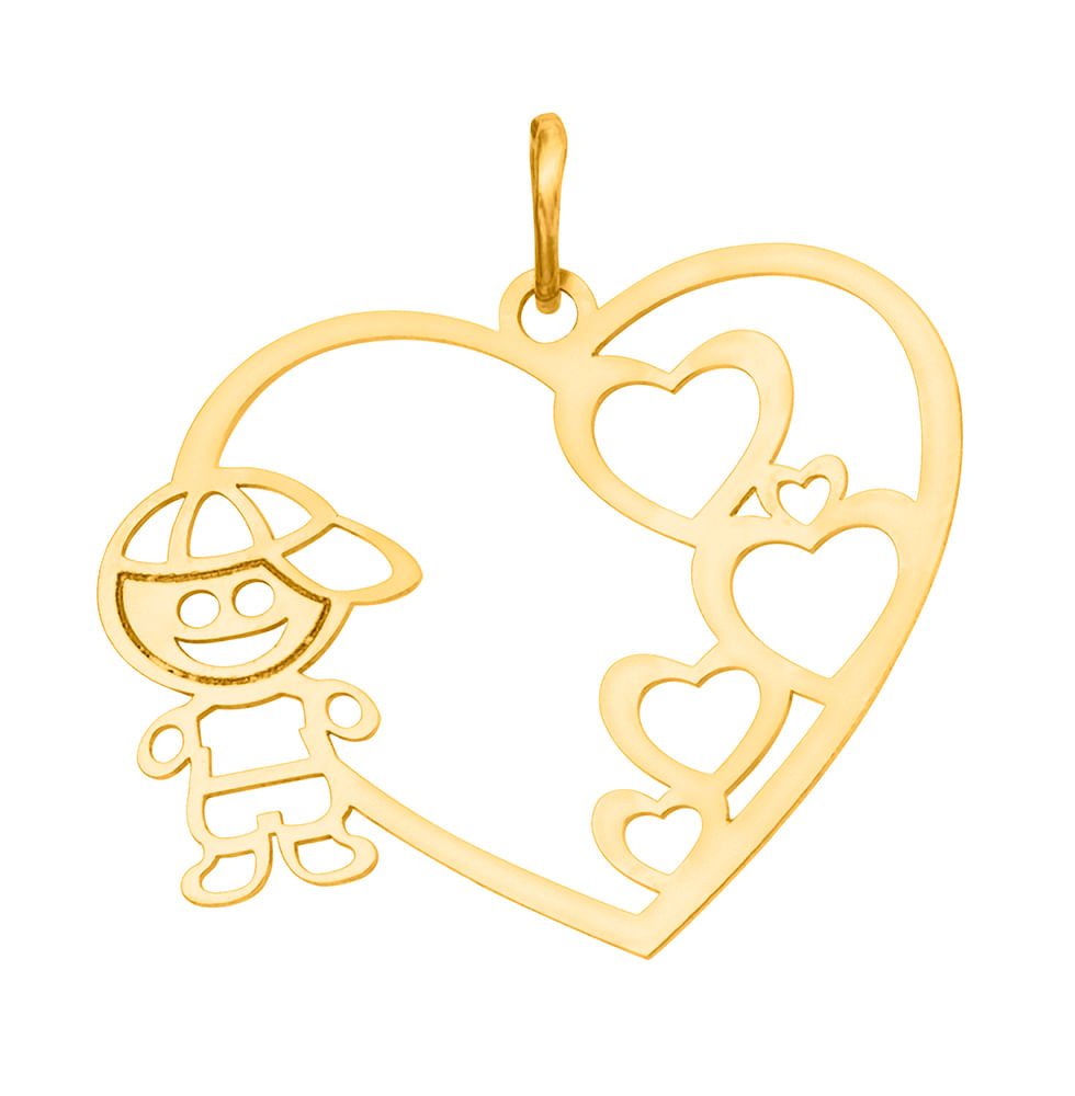 Pingente em Ouro 18k Coração com Menino