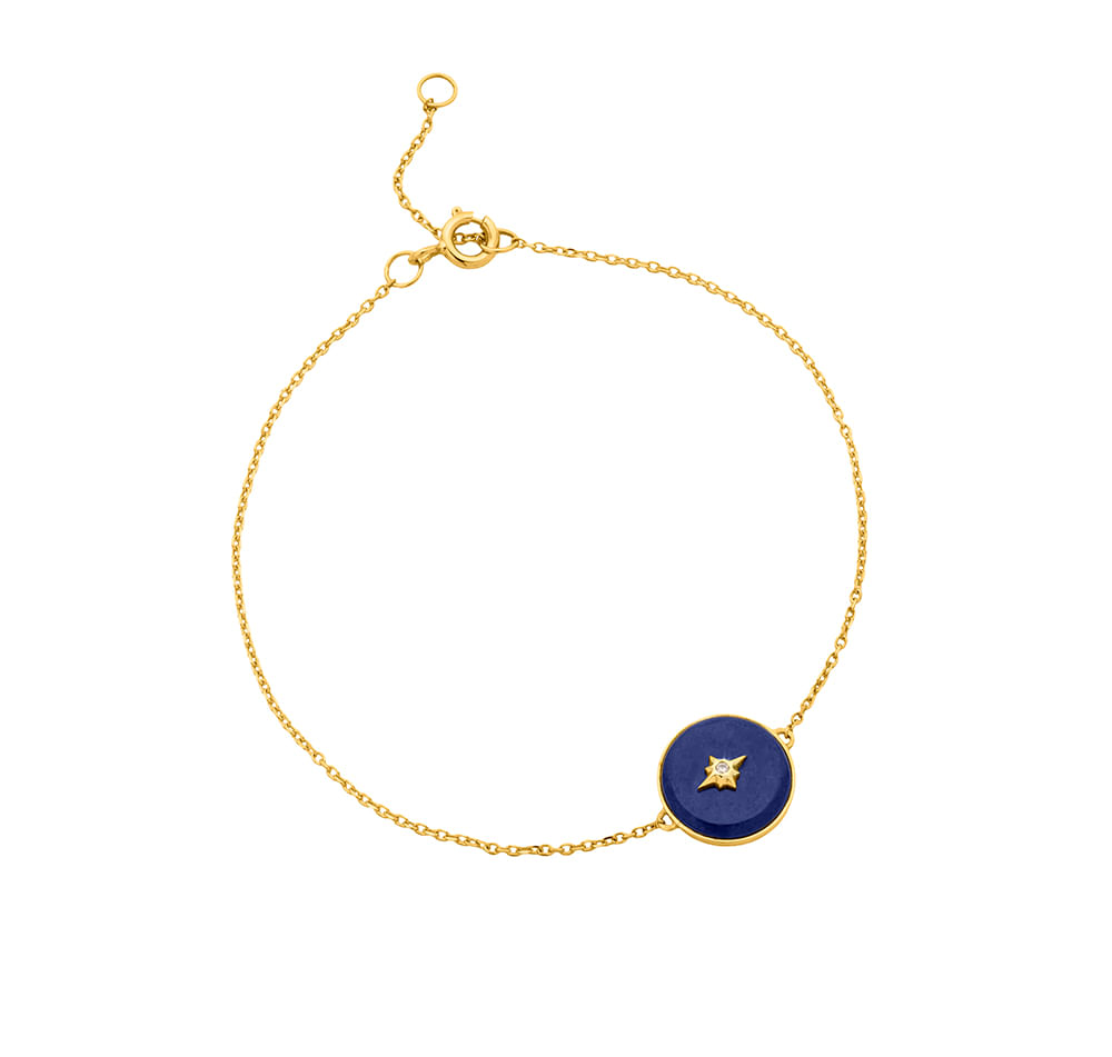 Pulseira em Ouro Amarelo 18k com Lápis-Lazúli e Diamante