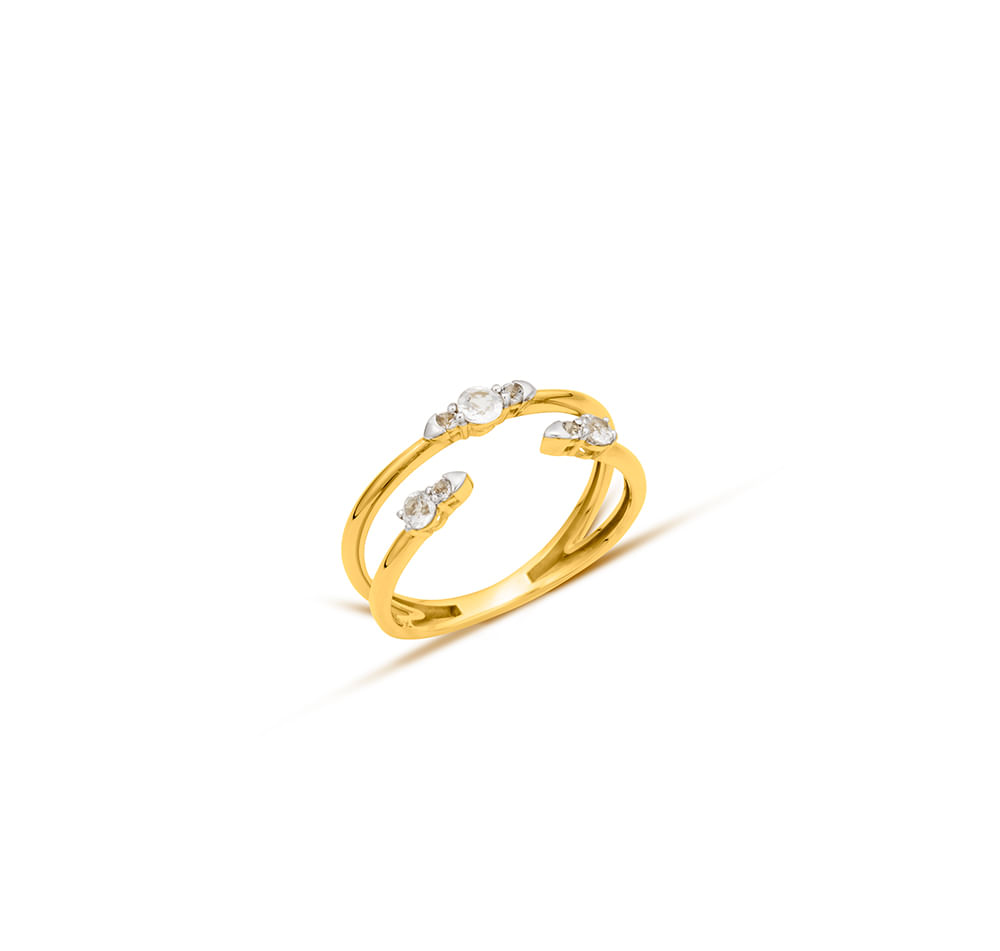 Anel em Ouro Amarelo 18k com Ródio Branco e Topázio Branco