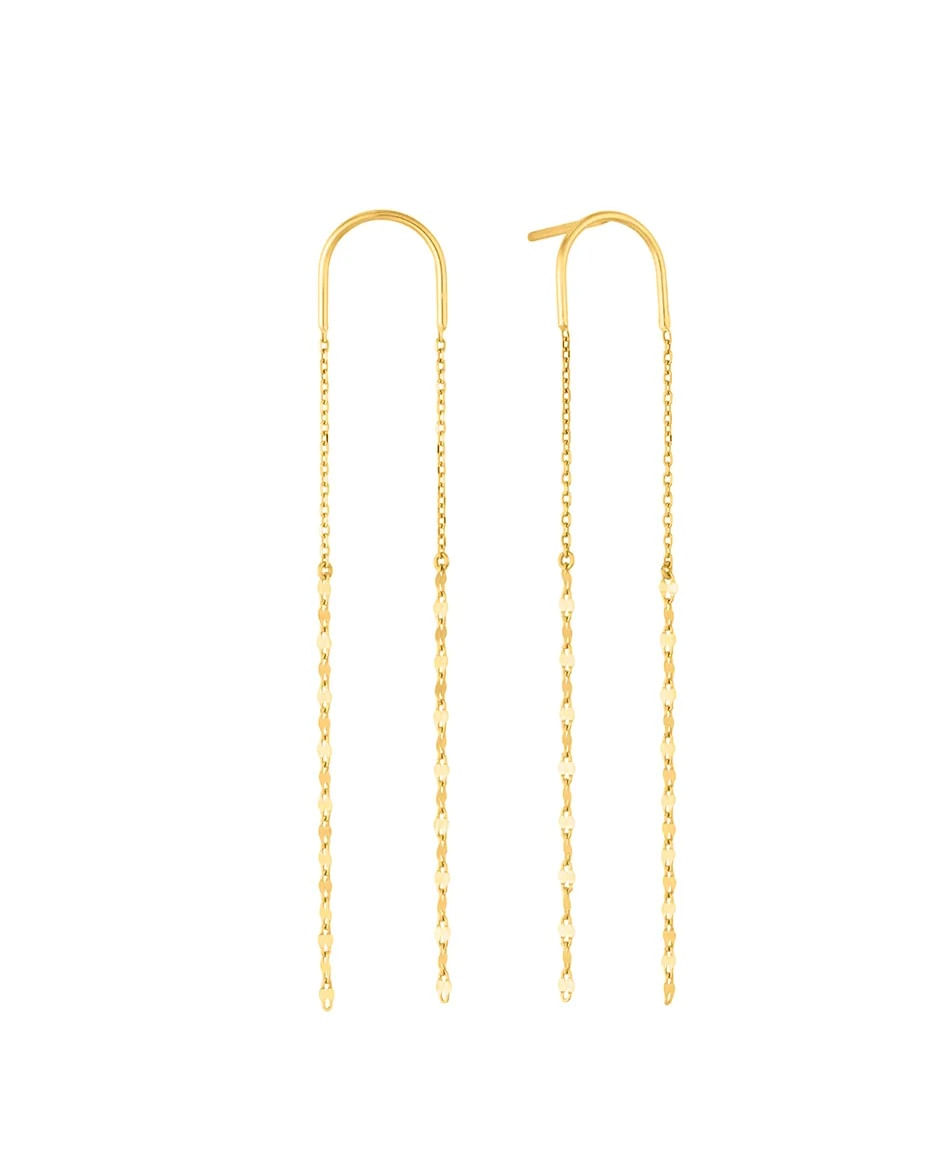 Brinco Longo com Franja Polida em Ouro Amarelo 18k
