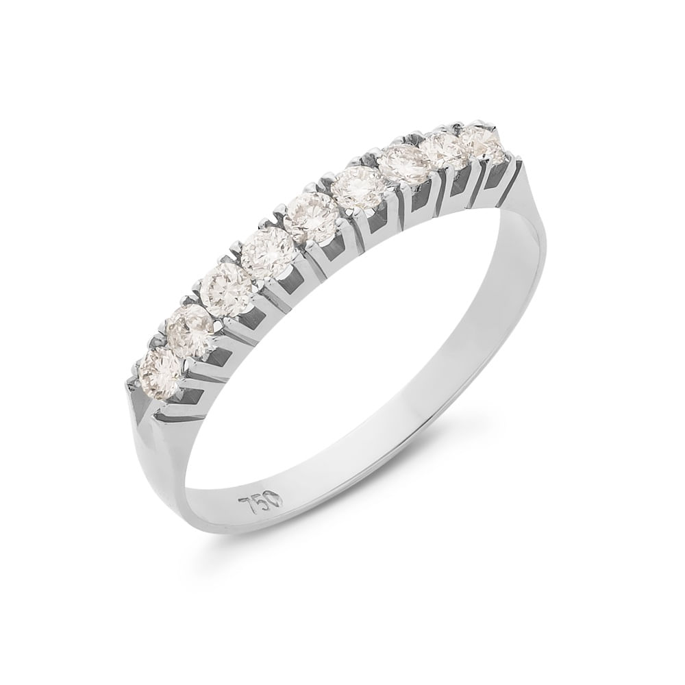 Anel Meia Aliança em Ouro Branco 18k com Diamantes