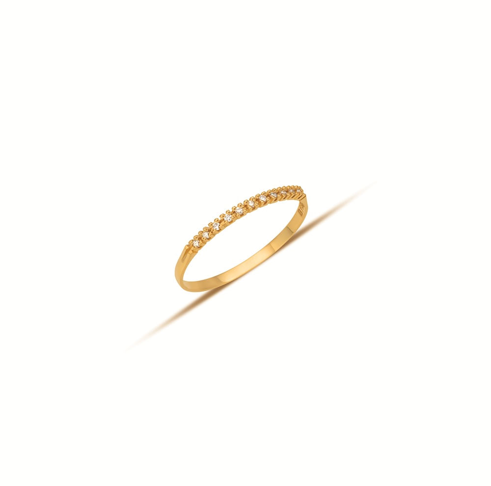 Anel Meia Aliança em Ouro Amarelo 18k com Diamantes